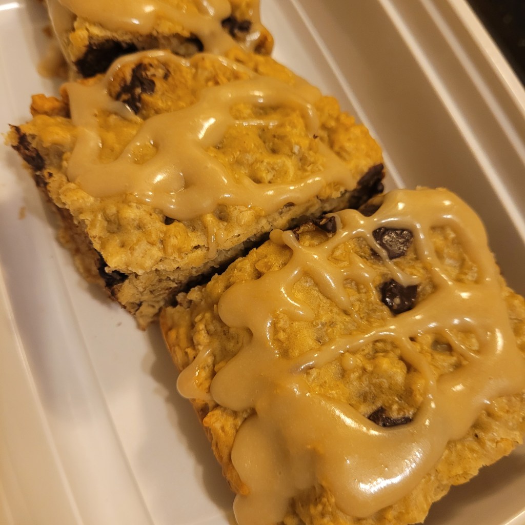 Chocolate Chip Oatmeal Bars w/ Caramel&nbsp;Glaze